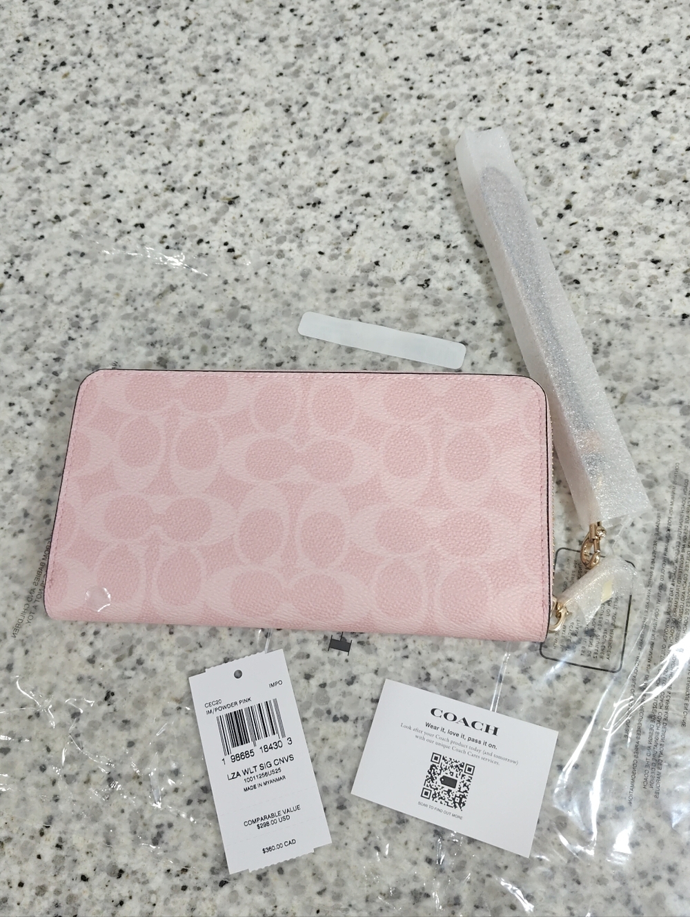 Coach Long Zip Around Wallet In Signature Canvas (Powder pink) - Picture 4 of 8